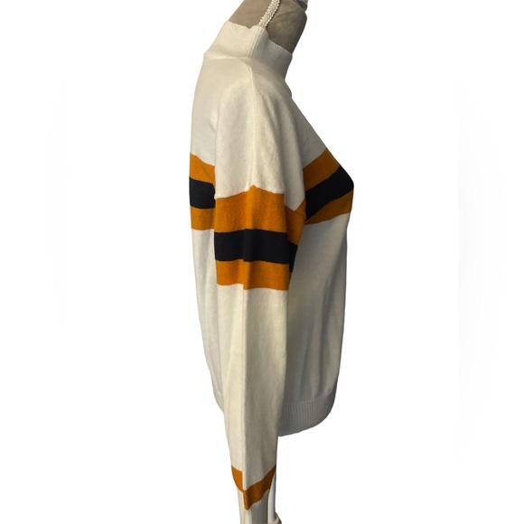 Women’s High Neck Sweater Orange/ Navy Strip Size Large NWOT - Picture 5 of 6